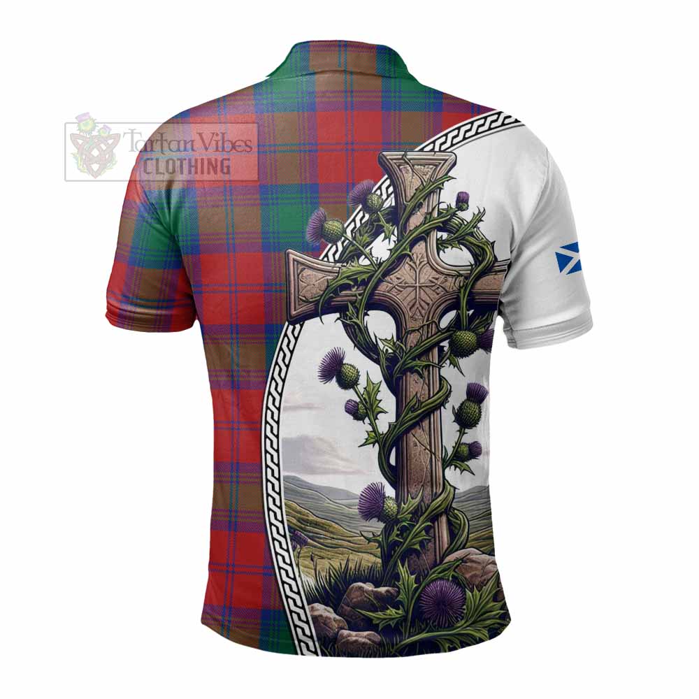 Tartan Vibes Clothing Byres (Byses) Tartan Polo Shirt with Family Crest and St. Andrew's Cross Accented by Thistle Vines