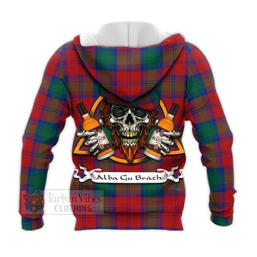 Byres (Byses) Tartan Knitted Hoodie with Family Crest and Bearded Skull Holding Bottles of Whiskey - Tartan Vibes Clothing