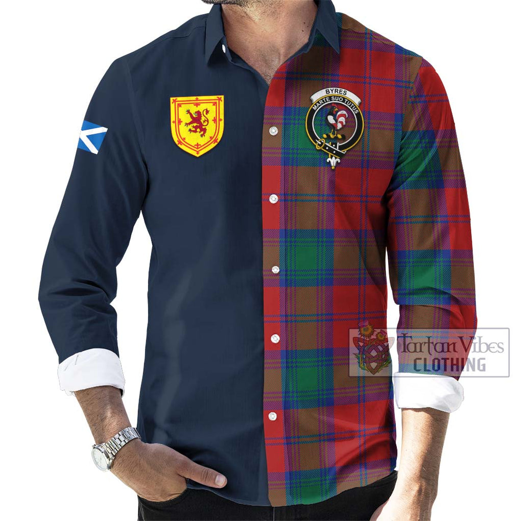 Tartan Vibes Clothing Byres (Byses) Tartan Long Sleeve Button Shirt with Scottish Lion Royal Arm Half Style