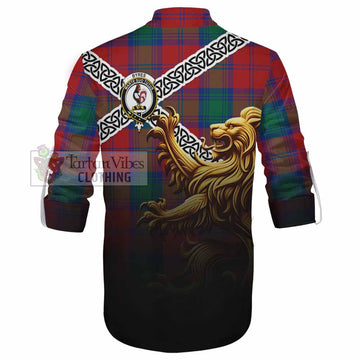 Tartan Vibes Clothing Byres (Byses) Crest Tartan Ghillie Kilt Shirt with Golden Lion Emblem Celtic Style