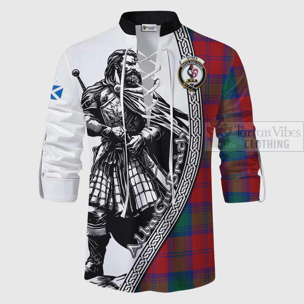 Byres (Byses) Tartan Clan Crest Ghillie Kilt Shirt with Highlander Warrior Celtic Style - Tartan Vibes Clothing