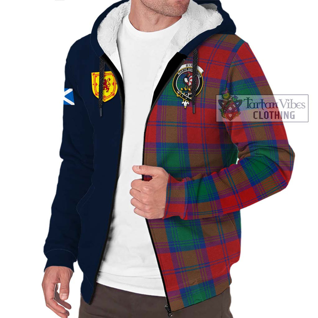 Tartan Vibes Clothing Byres (Byses) Tartan Sherpa Hoodie with Scottish Lion Royal Arm Half Style