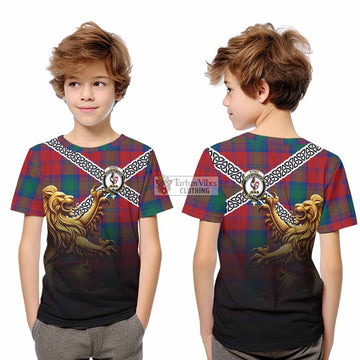 Byres (Byses) Crest Tartan Kid T-Shirt with Golden Lion Emblem Celtic Style - Tartan Vibes Clothing