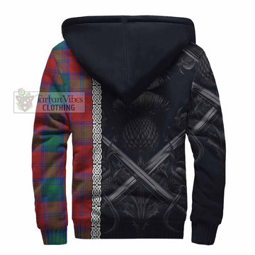 Tartan Vibes Clothing Byres (Byses) Tartan Sherpa Hoodie with Family Crest Cross Sword Thistle Celtic Vibes
