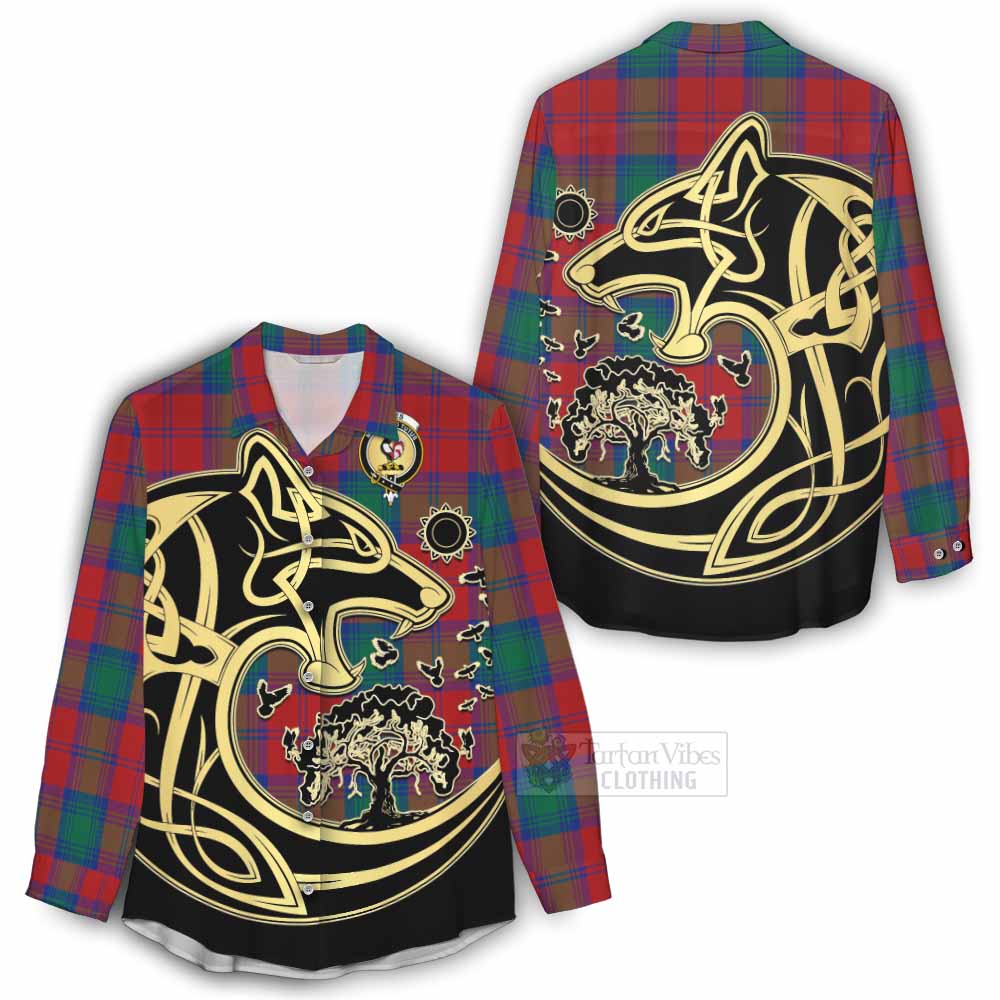 Byres (Byses) Tartan Women's Casual Shirt with Family Crest Celtic Wolf Style - Tartan Vibes Clothing