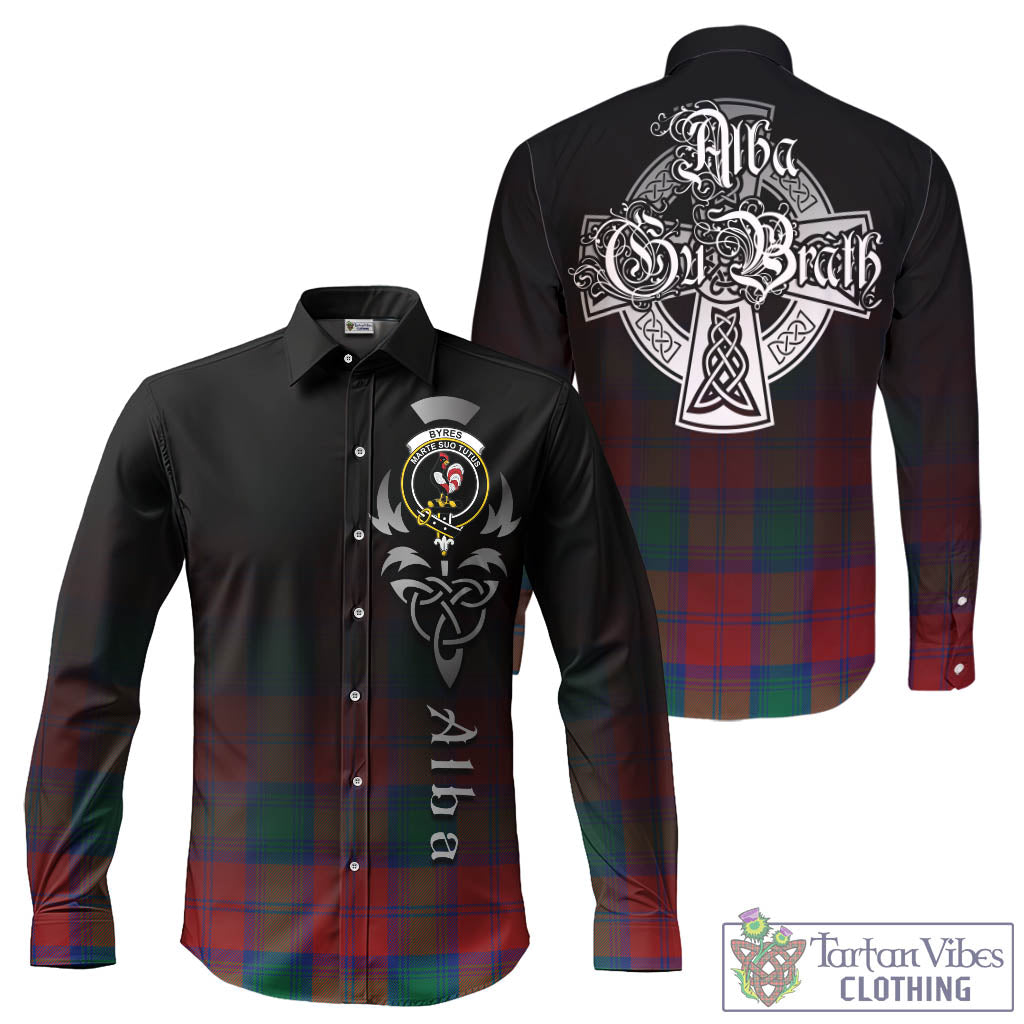 Tartan Vibes Clothing Byres (Byses) Tartan Long Sleeve Button Up Featuring Alba Gu Brath Family Crest Celtic Inspired