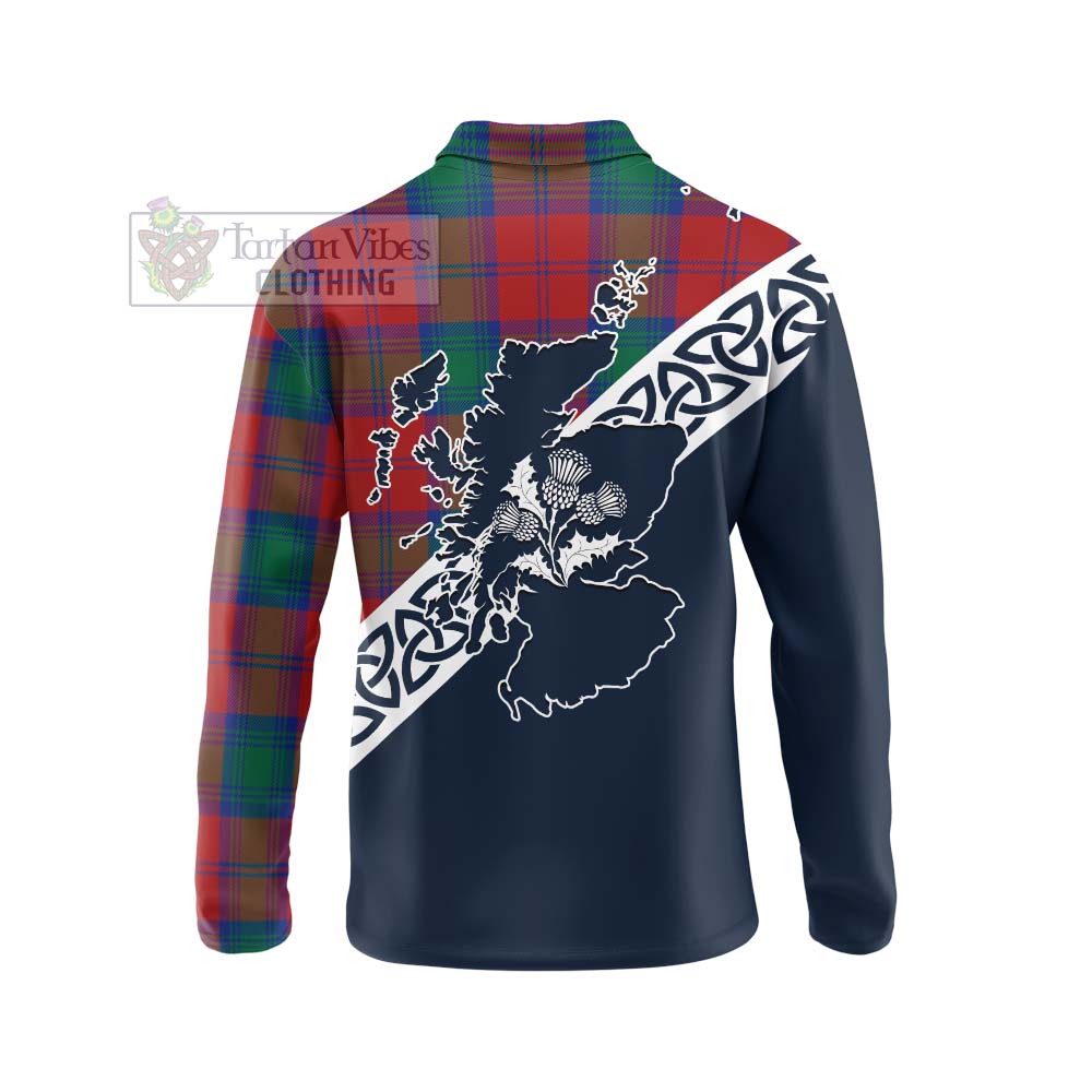 Byres (Byses) Tartan Long Sleeve Polo Shirt Featuring Thistle and Scotland Map - Tartan Vibes Clothing