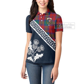 Byres (Byses) Tartan Women's Polo Shirt Featuring Thistle and Scotland Map - Tartanvibesclothing Store