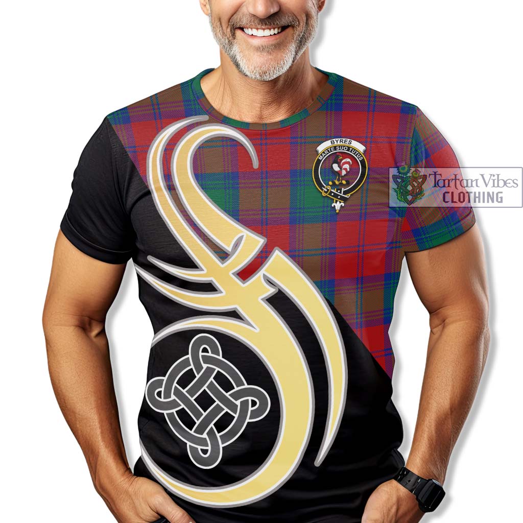 Byres (Byses) Tartan T-Shirt with Family Crest and Celtic Symbol Style - Tartan Vibes Clothing