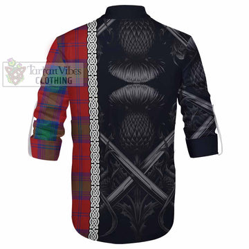 Byres (Byses) Tartan Ghillie Kilt Shirt with Family Crest Cross Sword Thistle Celtic Vibes - Tartan Vibes Clothing