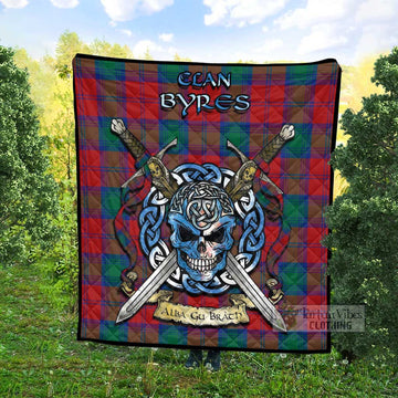 Tartan Vibes Clothing Byres (Byses) Tartan Quilt with Celtic Skull Alba Gu Brath Style