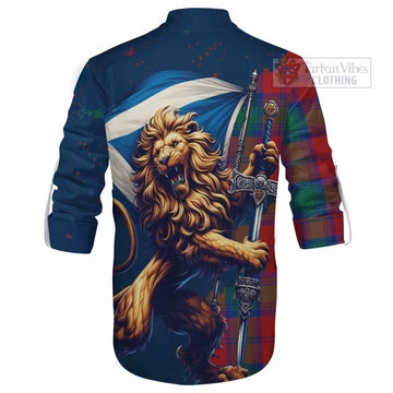 Byres (Byses) Tartan Family Crest Ghillie Kilt Shirt with Scottish Majestic Lion - Tartan Vibes Clothing