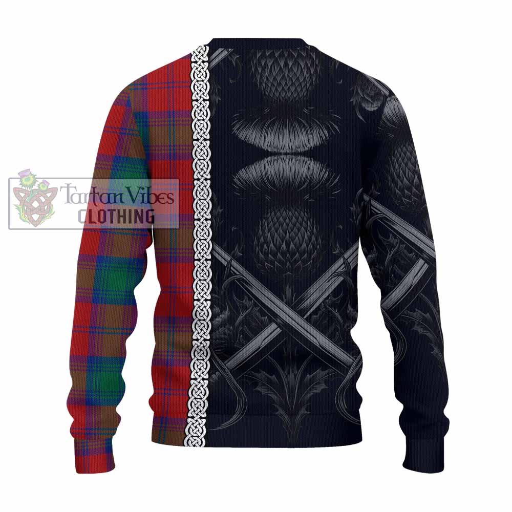 Tartan Vibes Clothing Byres (Byses) Tartan Knitted Sweater with Family Crest Cross Sword Thistle Celtic Vibes