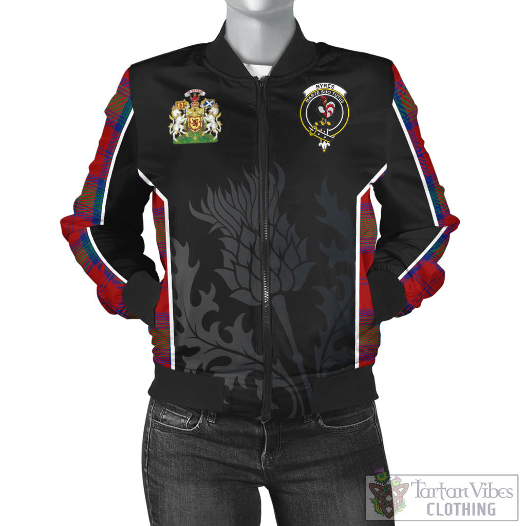 Byres (Byses) Tartan Bomber Jacket with Family Crest and Scottish Thistle Vibes Sport Style - Tartan Vibes Clothing