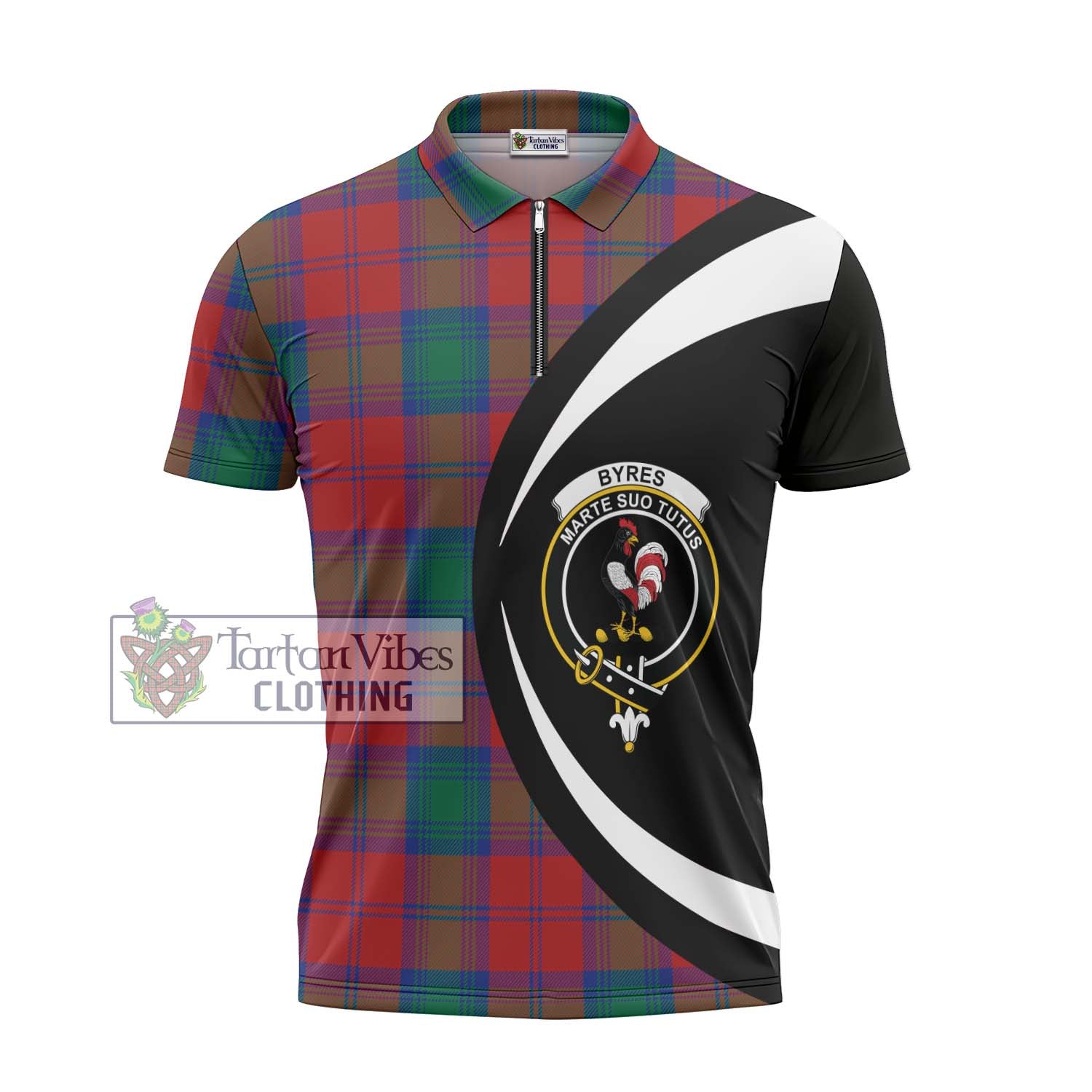 Tartan Vibes Clothing Byres (Byses) Tartan Zipper Polo Shirt with Family Crest Circle Style