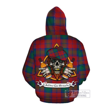 Byres (Byses) Tartan Cotton Hoodie with Family Crest and Bearded Skull Holding Bottles of Whiskey Pullover Hoodie - Tartan Vibes Clothing