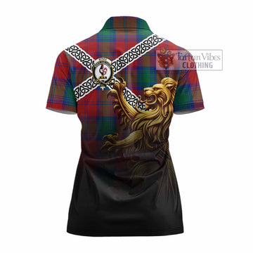 Byres (Byses) Crest Tartan Women's Polo Shirt with Golden Lion Emblem Celtic Style - Tartan Vibes Clothing