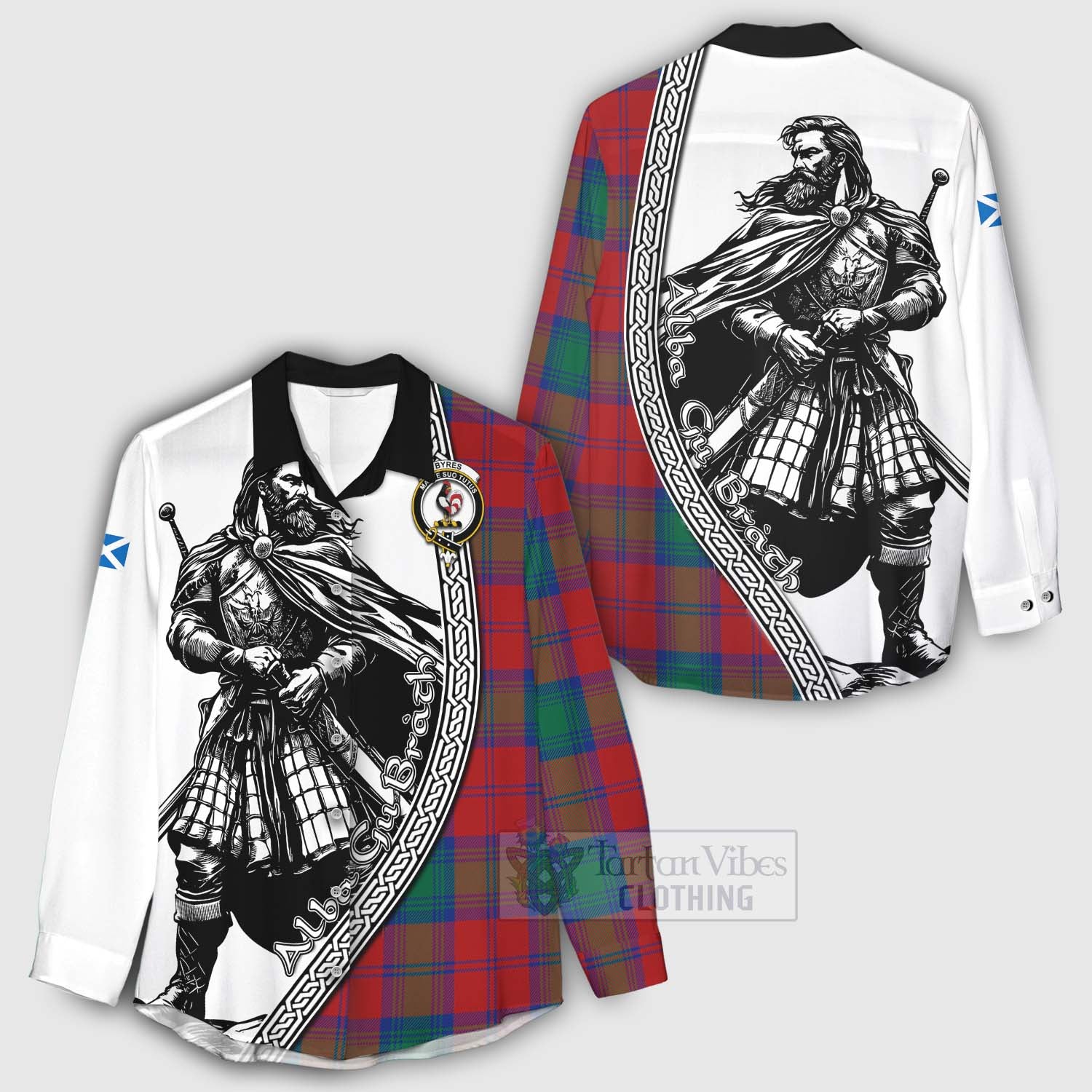 Byres (Byses) Tartan Clan Crest Women's Casual Shirt with Highlander Warrior Celtic Style - Tartan Vibes Clothing