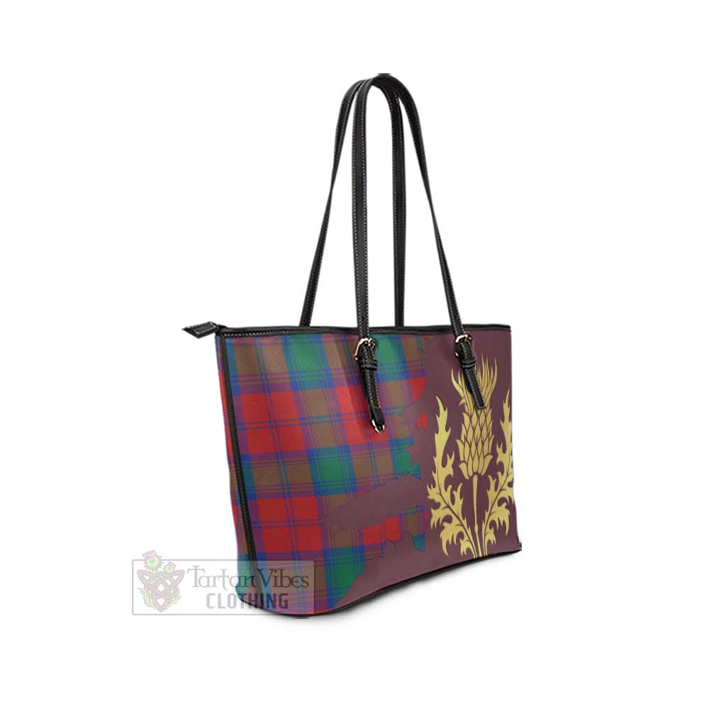 Byres (Byses) Tartan Leather Tote Bag Gold Thistle Style - Tartan Vibes Clothing