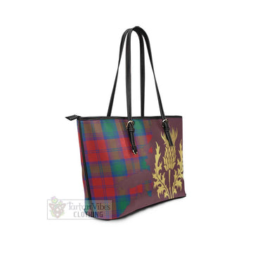 Byres (Byses) Tartan Leather Tote Bag Gold Thistle Style - Tartan Vibes Clothing