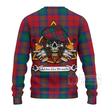 Byres (Byses) Tartan Ugly Sweater with Family Crest and Bearded Skull Holding Bottles of Whiskey - Tartan Vibes Clothing