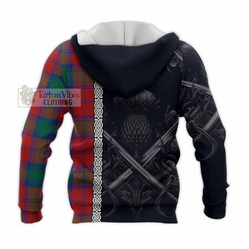 Tartan Vibes Clothing Byres (Byses) Tartan Knitted Hoodie with Family Crest Cross Sword Thistle Celtic Vibes