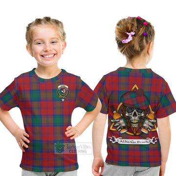 Byres (Byses) Tartan Kid T-Shirt with Family Crest and Bearded Skull Holding Bottles of Whiskey - Tartan Vibes Clothing