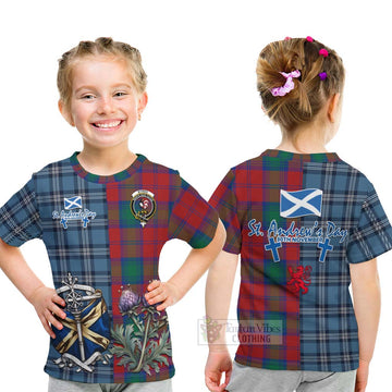 Byres (Byses) Tartan Kid T-Shirt Happy St. Andrew's Day Half Tartan Style - Tartan Vibes Clothing