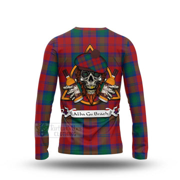 Byres (Byses) Tartan Long Sleeve T-Shirt with Family Crest and Bearded Skull Holding Bottles of Whiskey - Tartan Vibes Clothing