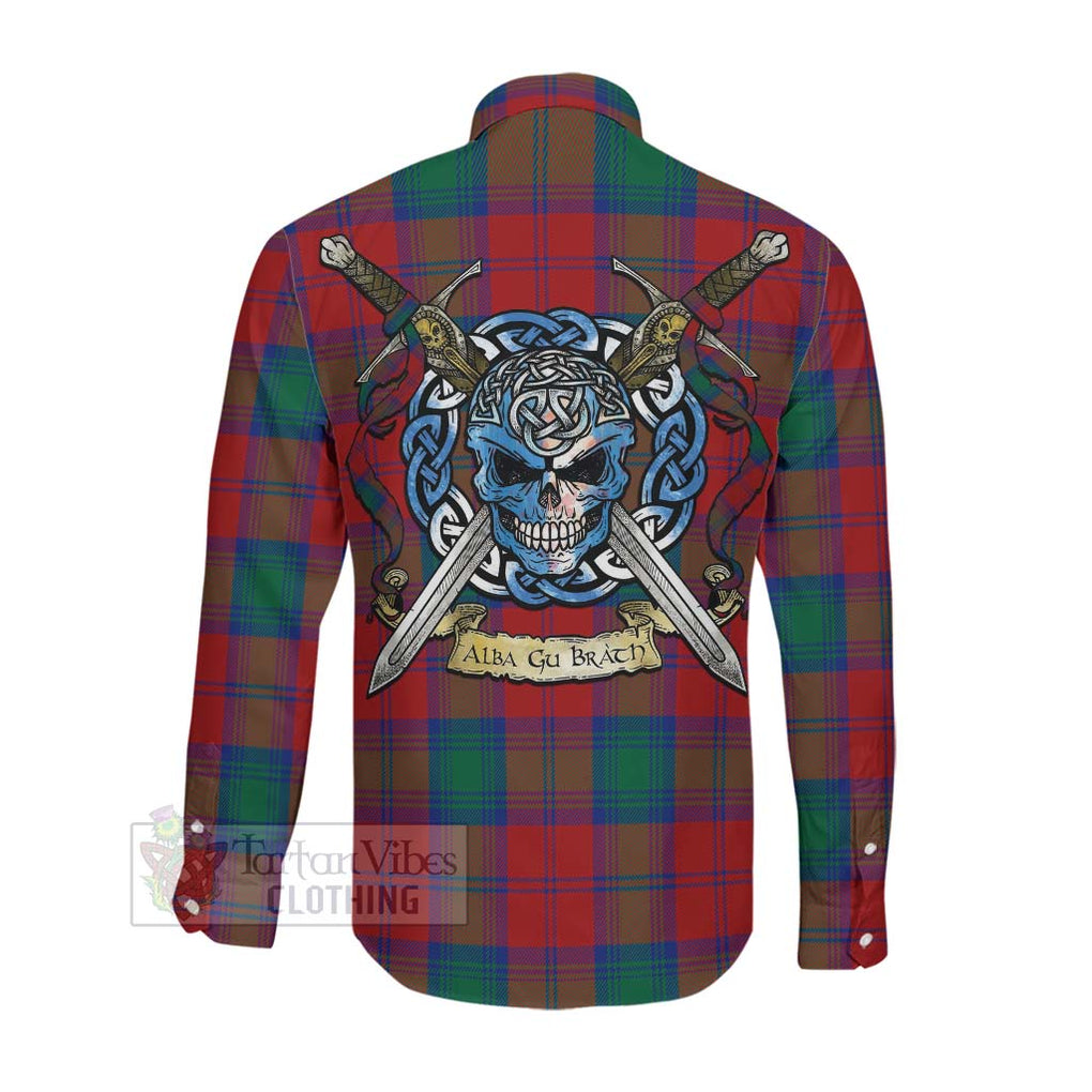 Byres (Byses) Tartan Long Sleeve Button Shirt with Family Crest Celtic Skull Style Men's Shirt - Tartan Vibes Clothing