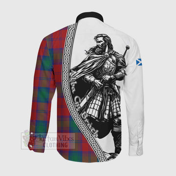 Byres (Byses) Tartan Clan Crest Long Sleeve Button Shirt with Highlander Warrior Celtic Style Men's Shirt - Tartan Vibes Clothing