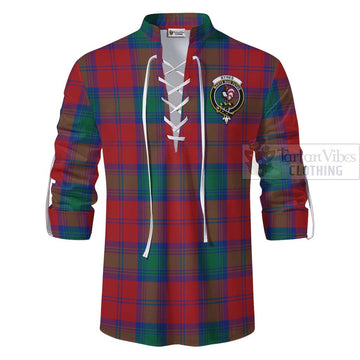 Byres (Byses) Tartan Ghillie Kilt Shirt with Family Crest and Bearded Skull Holding Bottles of Whiskey - Tartan Vibes Clothing