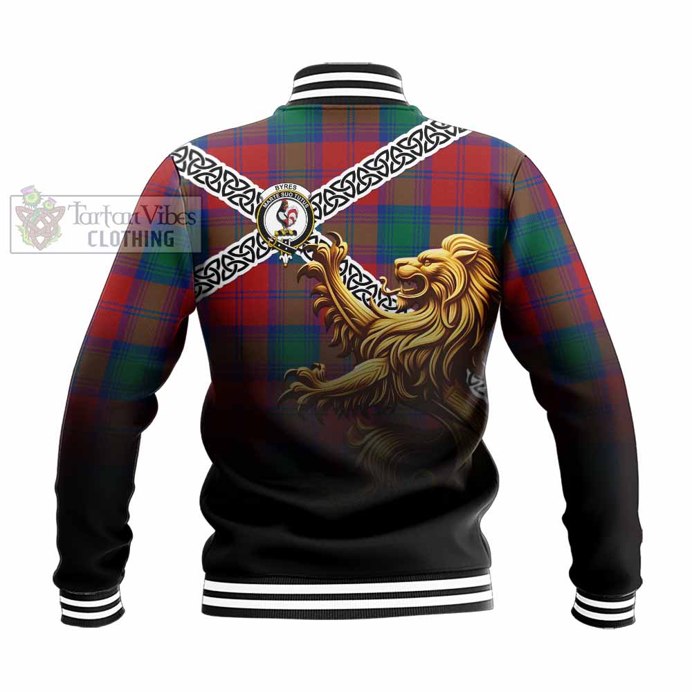 Tartan Vibes Clothing Byres (Byses) Crest Tartan Baseball Jacket with Golden Lion Emblem Celtic Style