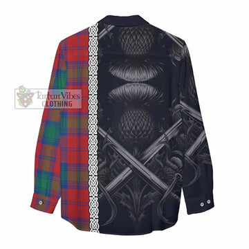 Byres (Byses) Tartan Women's Casual Shirt with Family Crest Cross Sword Thistle Celtic Vibes - Tartan Vibes Clothing
