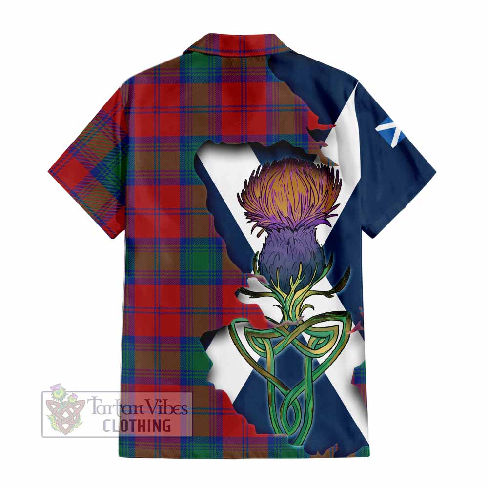 Tartan Vibes Clothing Byres (Byses) Tartan Family Crest Short Sleeve Button Shirt Scottish Thistle Celtic Inspired