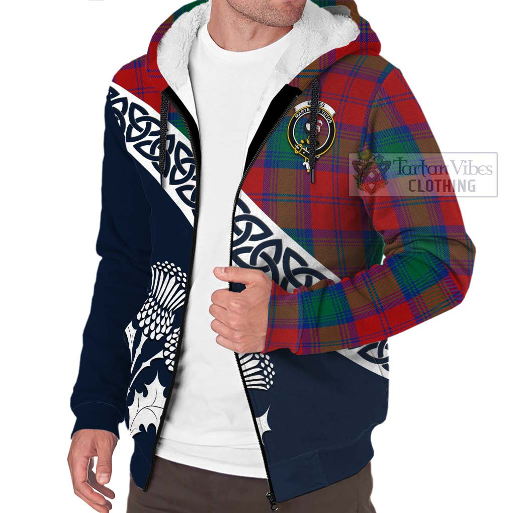 Tartan Vibes Clothing Byres (Byses) Tartan Sherpa Hoodie Featuring Thistle and Scotland Map