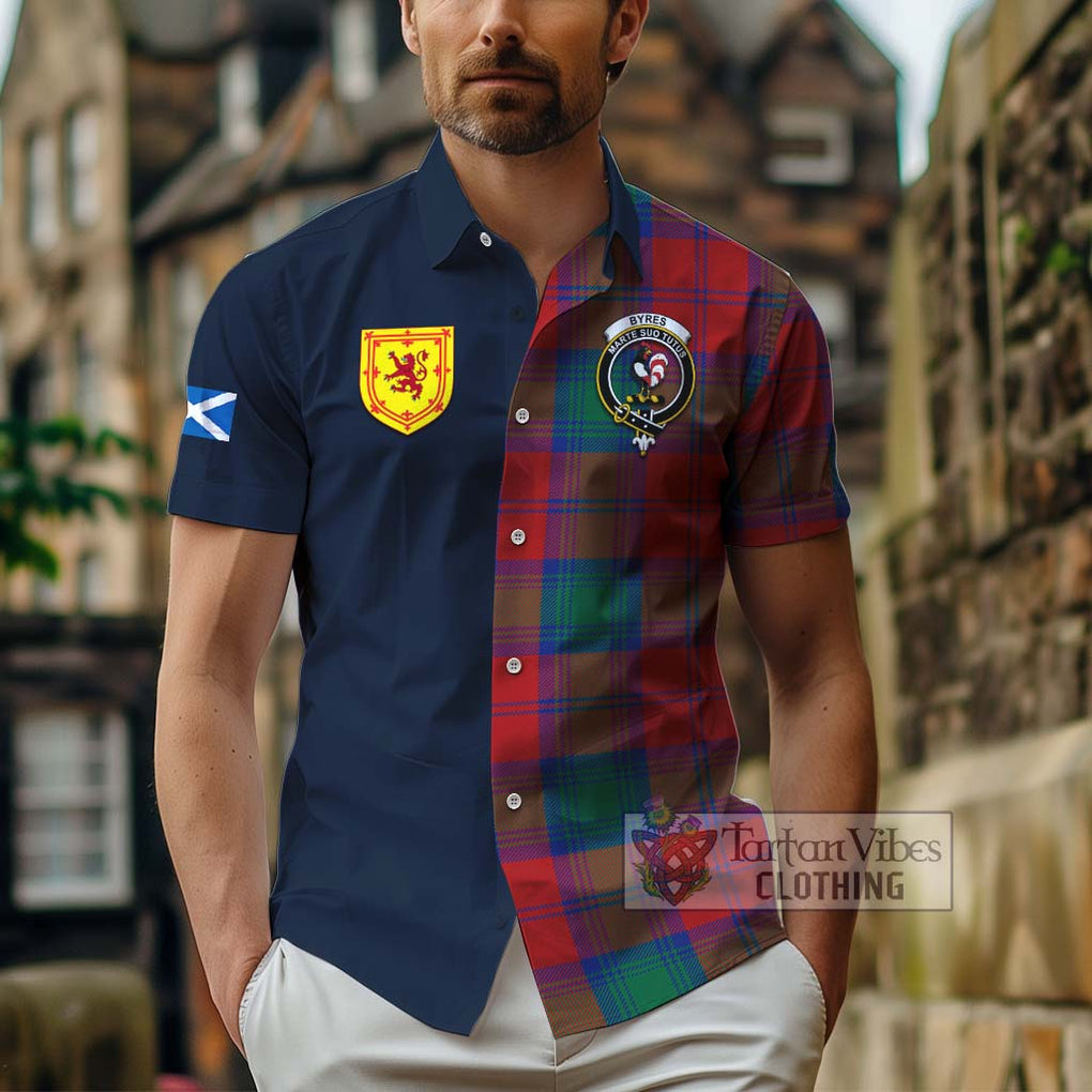 Byres (Byses) Tartan Hawaiian Shirt Alba with Scottish Lion Royal Arm Half Style - Tartan Vibes Clothing