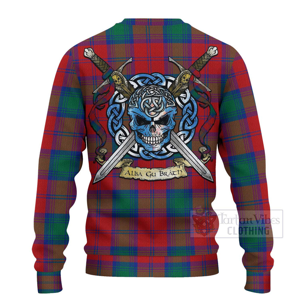 Tartan Vibes Clothing Byres (Byses) Tartan Knitted Sweater with Family Crest Celtic Skull Style