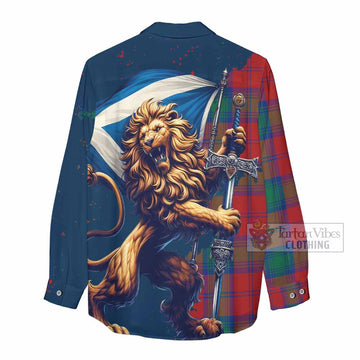 Byres (Byses) Tartan Family Crest Women's Casual Shirt with Scottish Majestic Lion - Tartan Vibes Clothing