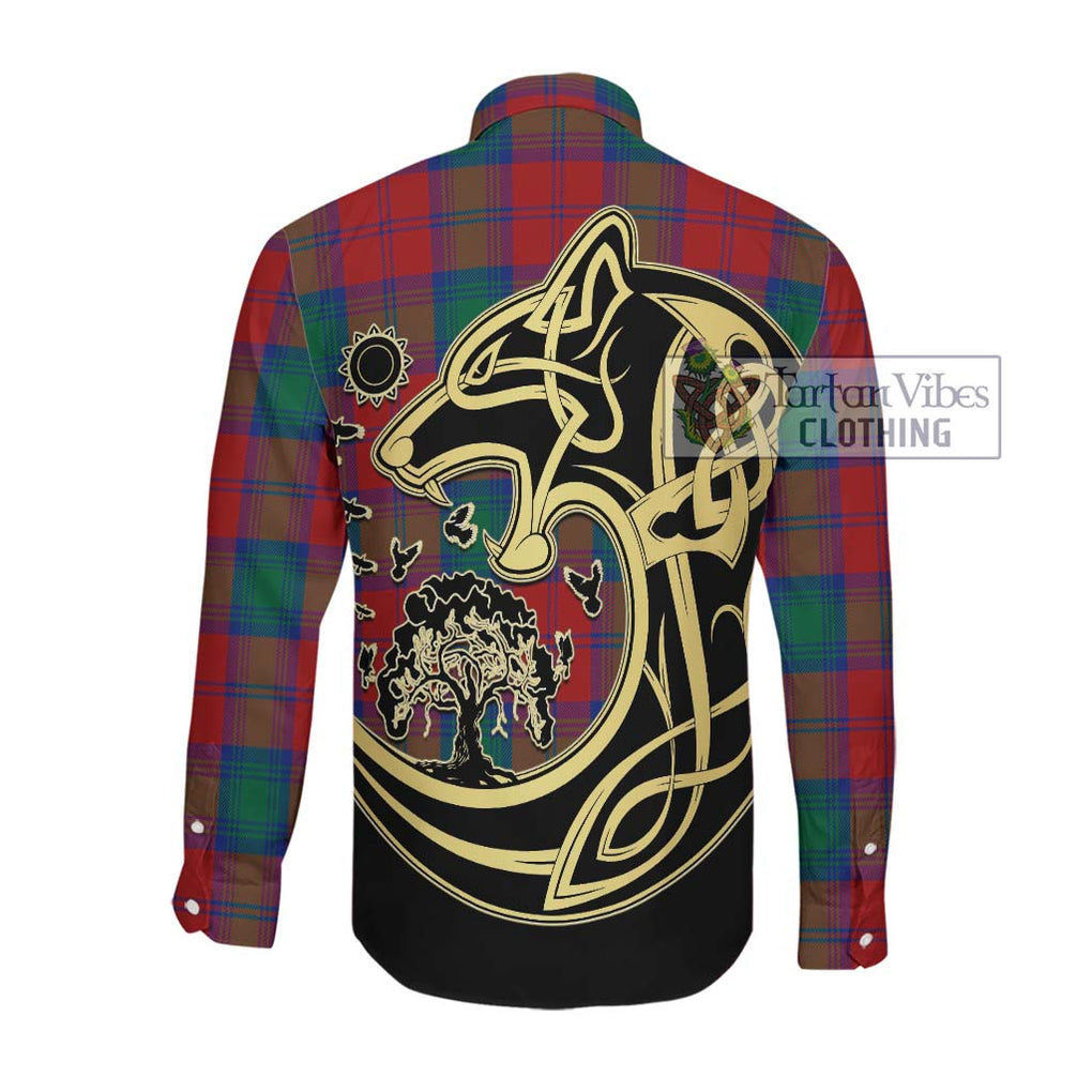 Byres (Byses) Tartan Long Sleeve Button Shirt with Family Crest Celtic Wolf Style Men's Shirt - Tartan Vibes Clothing
