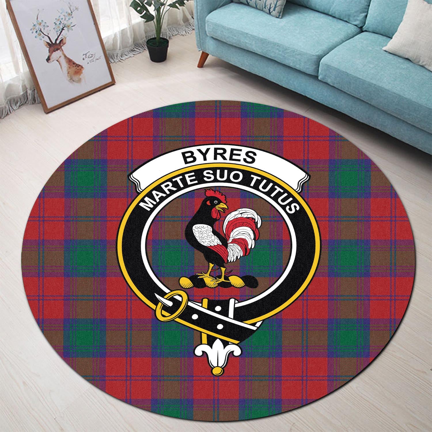 Byres (Byses) Tartan Round Rug with Family Crest - Tartan Vibes Clothing