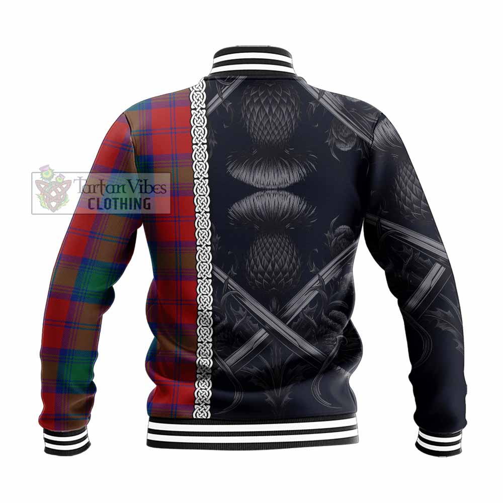 Byres (Byses) Tartan Baseball Jacket with Family Crest Cross Sword Thistle Celtic Vibes - Tartan Vibes Clothing
