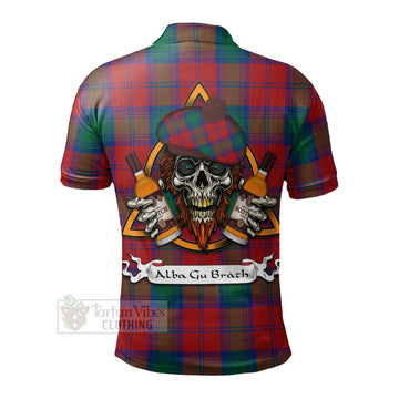 Byres (Byses) Tartan Polo Shirt with Family Crest and Bearded Skull Holding Bottles of Whiskey - Tartan Vibes Clothing