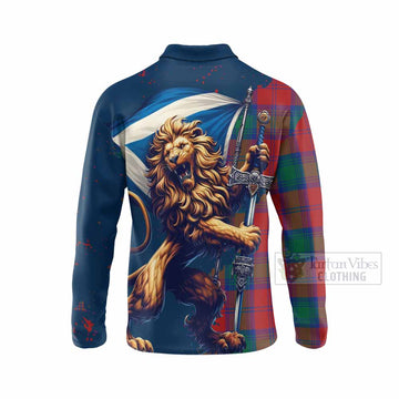 Byres (Byses) Tartan Family Crest Long Sleeve Polo Shirt with Scottish Majestic Lion - Tartan Vibes Clothing