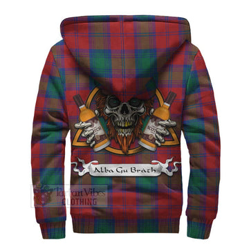 Tartan Vibes Clothing Byres (Byses) Tartan Sherpa Hoodie with Family Crest and Bearded Skull Holding Bottles of Whiskey