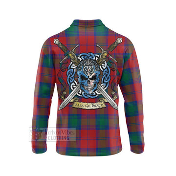 Byres (Byses) Tartan Long Sleeve Polo Shirt with Family Crest Celtic Skull Style - Tartan Vibes Clothing