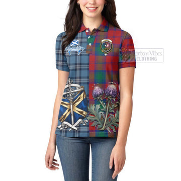 Byres (Byses) Tartan Women's Polo Shirt Happy St. Andrew's Day Half Tartan Style - Tartan Vibes Clothing