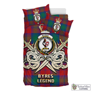 Tartan Vibes Clothing Byres (Byses) Tartan Bedding Set with Clan Crest and the Golden Sword of Courageous Legacy