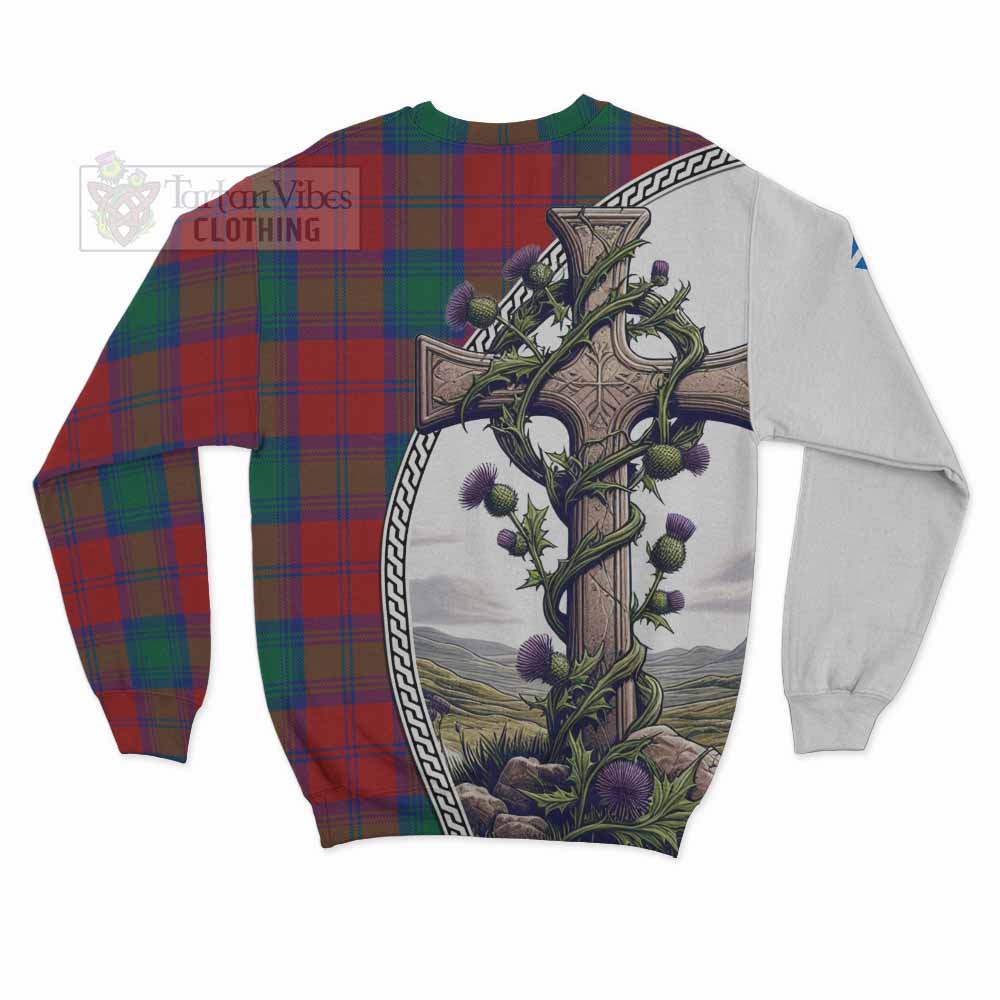 Tartan Vibes Clothing Byres (Byses) Tartan Sweatshirt with Family Crest and St. Andrew's Cross Accented by Thistle Vines