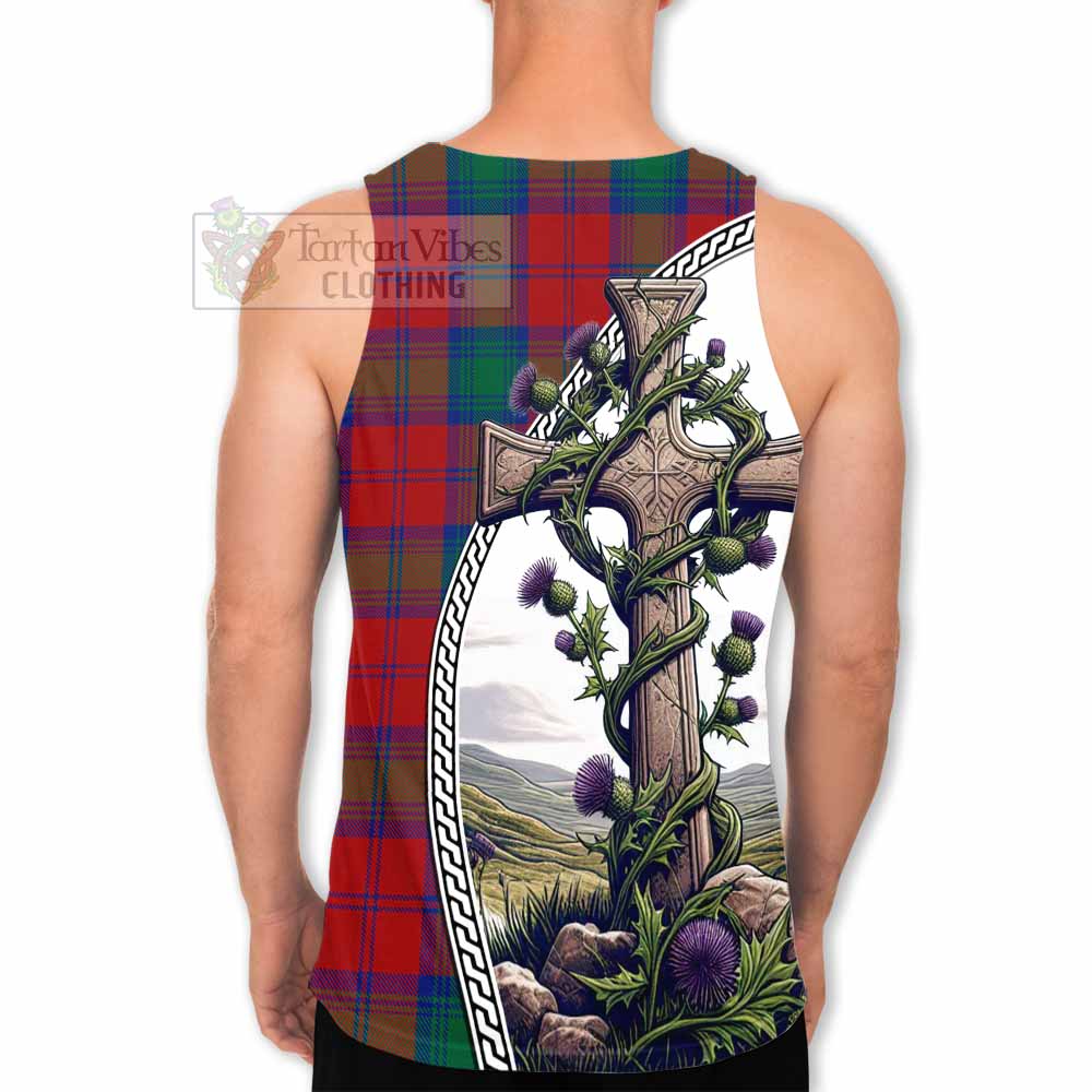 Tartan Vibes Clothing Byres (Byses) Tartan Men's Tank Top with Family Crest and St. Andrew's Cross Accented by Thistle Vines